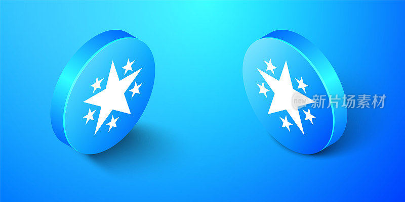 Isometric Star icon isolated on blue background. Favorite, Best Rating, Award symbol. Blue circle button. Vector